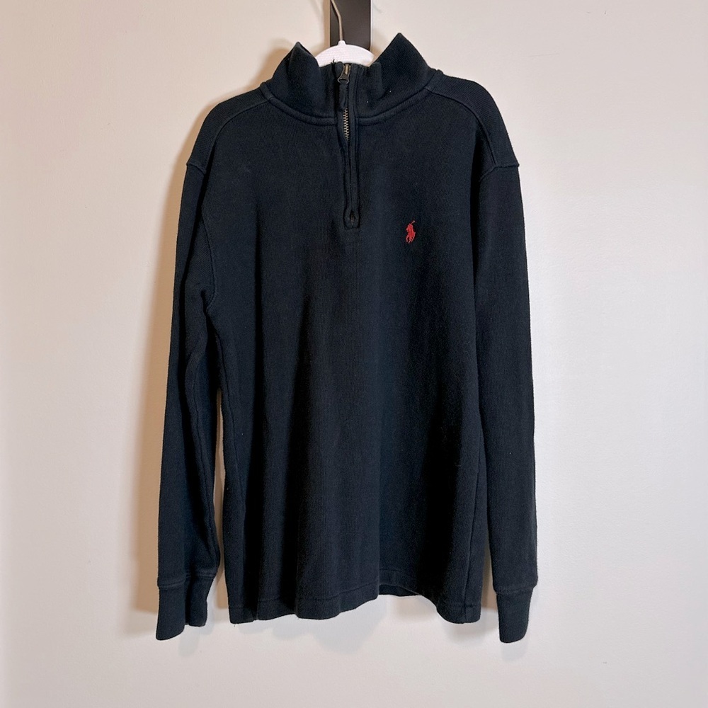 Big Boys 10/12 Polo Ralph Laure quarter zip pullover 100% cotton navy blue